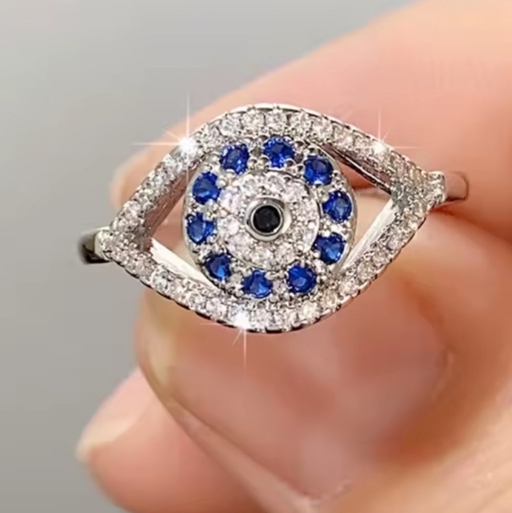 Unisex Mystic Blue Evil Eye Ring Sz 9